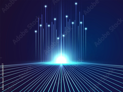 Artificial intelligence with Futuristic Perspective Dynamic Growth up lines and Light Effect at the center technology Analysis vector design concept. AI technology for advance technology, Big data.