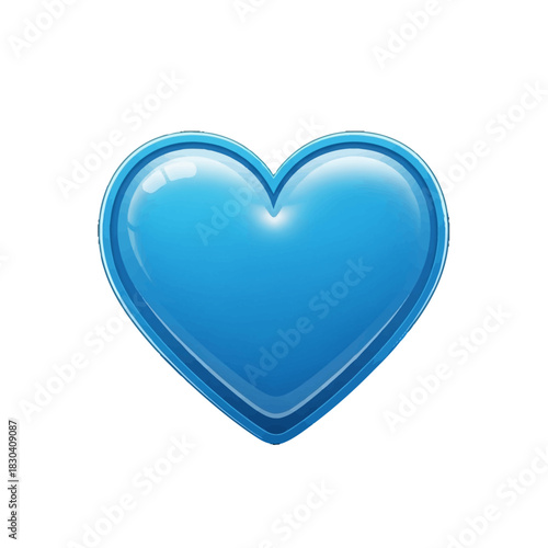 Shiny blue heart symbol with a 3D glass effect, representing calm love, friendship, and digital communication on a white background