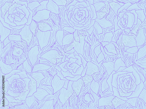 seamless pattern with rose flowers. hand drawn outline on wedding season vibes background. high resolution for design with a whimsical and enchanting soft pastel theme