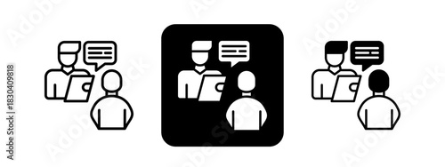 Interview  Solid color and black line drawing vector illustration set