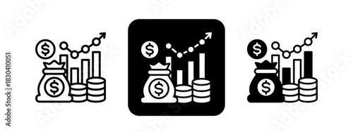 Financial  Solid color and black line drawing vector illustration set
