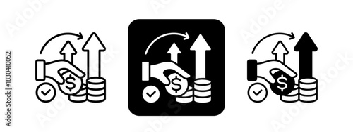 Efficiency  Solid color and black line drawing vector illustration set