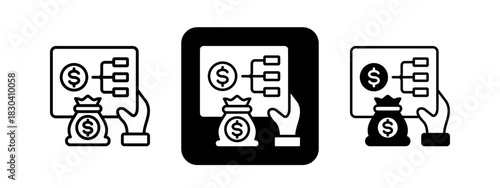 Planning  Solid color and black line drawing vector illustration set