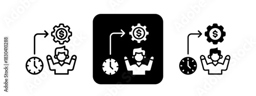 Efficiency  Solid color and black line drawing vector illustration set