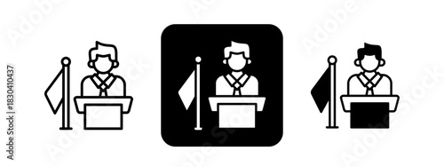 Mayor  Solid color and black line drawing vector illustration set