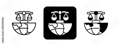 Law  Solid color and black line drawing vector illustration set