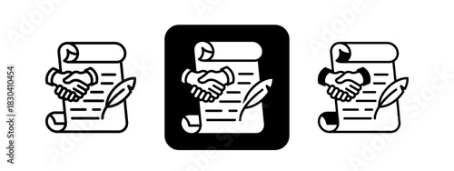 Policy  Solid color and black line drawing vector illustration set