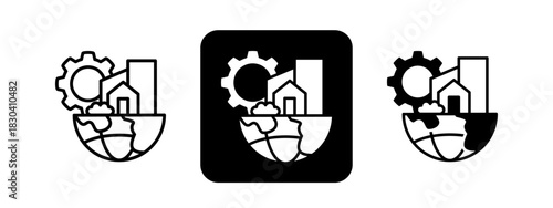 Infrastructure  Solid color and black line drawing vector illustration set