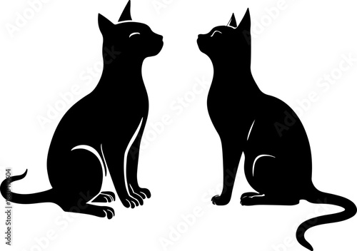 Cats Silhouette. Cute Cats. Cute Pet Silhouettes for Wet Design. Black on White Vector Illustration