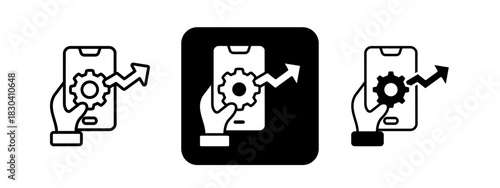 Mobile Optimization  Solid color and black line drawing vector illustration set