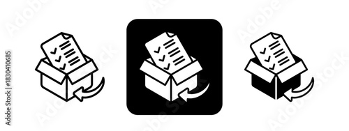 Order Fulfillment  Solid color and black line drawing vector illustration set