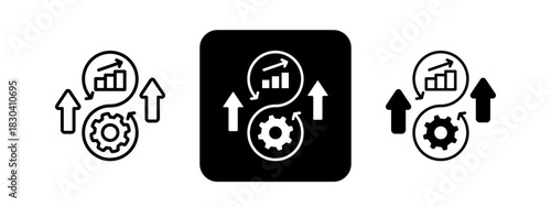 Continuous Improvement  Solid color and black line drawing vector illustration set