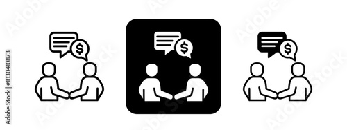 Negotiation  Solid color and black line drawing vector illustration set