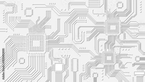 Abstract White Circuit Board Background With Clean Microchips And Lines Vector Design