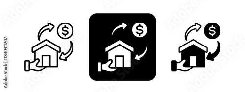 Refinance  Solid color and black line drawing vector illustration set