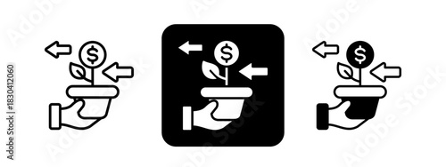 Investment Return  Solid color and black line drawing vector illustration set