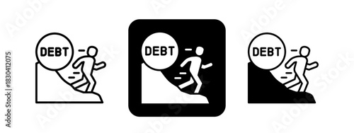 Debt  Solid color and black line drawing vector illustration set