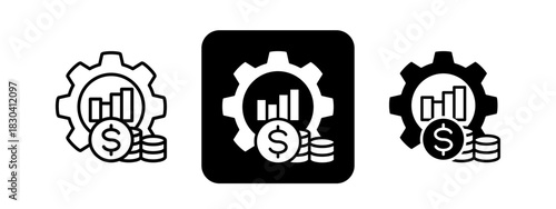 Money Management  Solid color and black line drawing vector illustration set