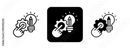 Engineering Design  Solid color and black line drawing vector illustration set