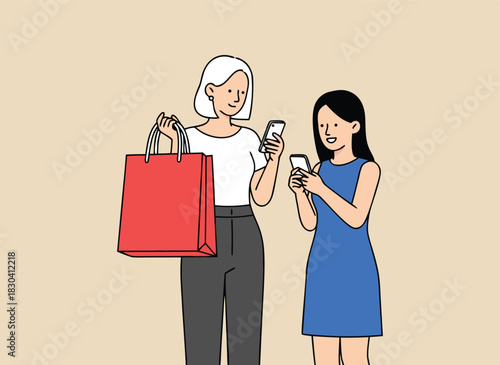 Women using smartphones for shopping, modern retail lifestyle