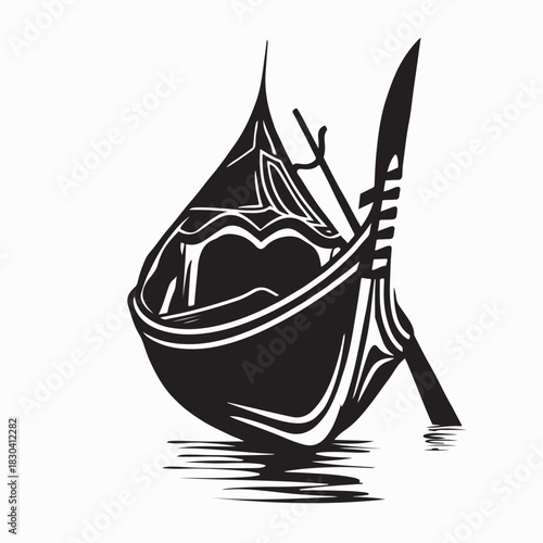 Classic Venice Gondola Boat Silhouette on white background