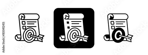 Goal Setting  Solid color and black line drawing vector illustration set