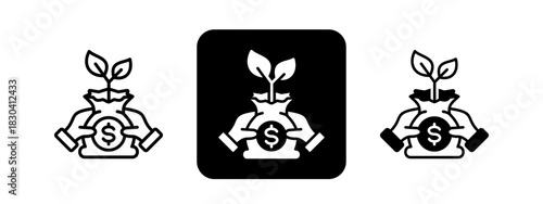 Investing  Solid color and black line drawing vector illustration set