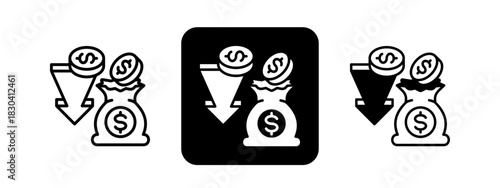 Income  Solid color and black line drawing vector illustration set