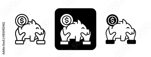 Savings  Solid color and black line drawing vector illustration set