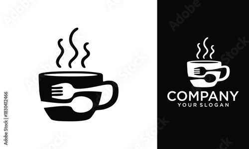 coffee glass logo with fork combination in flat vector design