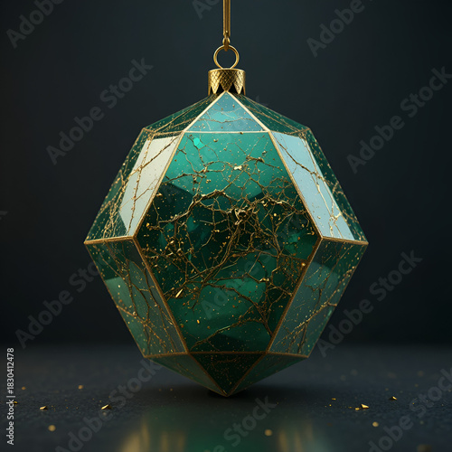 Green Geometric Holiday Ornament with Gold Accents