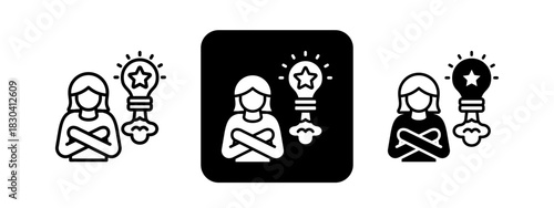 Confidence  Solid color and black line drawing vector illustration set