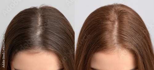 Hair restoration before and after results are showcased through transformation journeys in a salon consultation setting