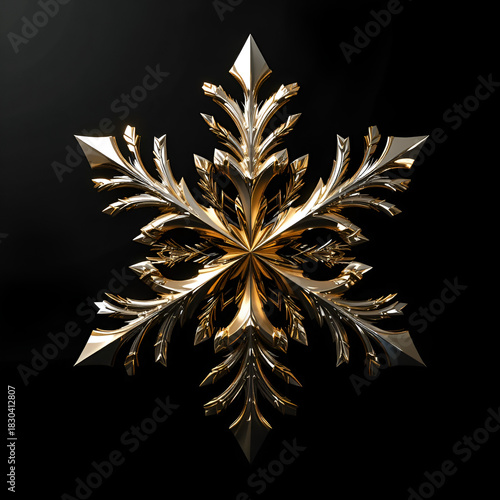 Gold Metallic Snowflake Decoration on Black Background