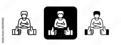 Recognition  Solid color and black line drawing vector illustration set