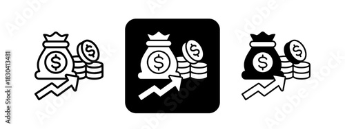 Finance  Solid color and black line drawing vector illustration set