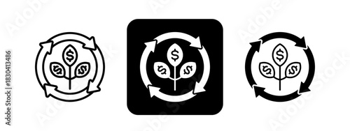 Sustainable  Solid color and black line drawing vector illustration set