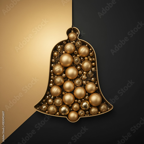 Golden Holiday Bell Design with Decorative Ornaments
