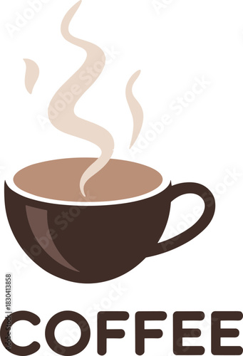 Coffee cup vector, hot beverage illustration, steam swirl graphic, cafe logo design, morning drink art, espresso icon, minimalist branding, warm drink symbol, coffee typography, stylish mug