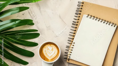 notebook tablet coffee top view. selective focus