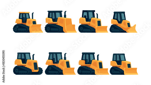 Construction vehicle, bulldozers flat vector illustration