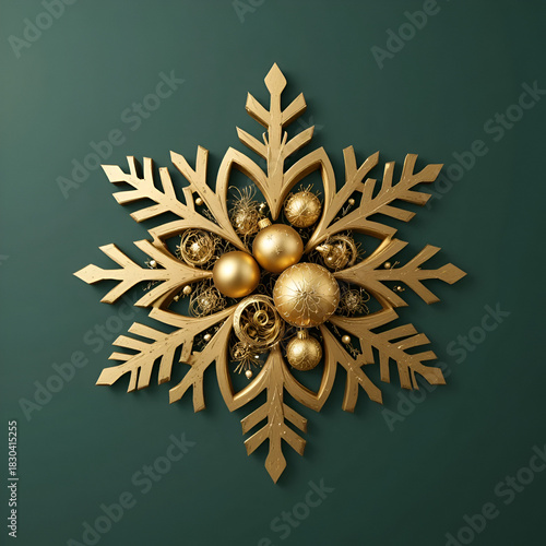 Elegant Golden Snowflake Design with Festive Holiday Ornaments
