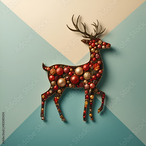 Creative Reindeer Silhouette Formed with Colorful Holiday Ornaments