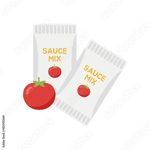 Flat vector illustration of two small sachets of tomato sauce mix.