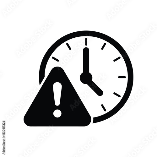 Clock with Warning Sign Icon - Deadline, Time Limit & Urgent Schedule