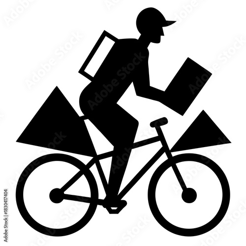 Silhouette of a delivery person riding a bicycle with packages