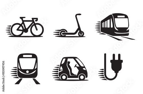 Urban Transport Silhouette Vector Icon Set – Modern Mobility & City Travel Symbols
