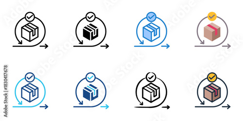 Order processing icon set multiple style vector collection 
