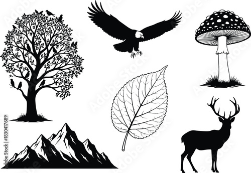 Christmas silhouette bundle, festive elves, reindeer icons, holiday sleigh design, black vector characters, winter celebration symbols, Santa helpers, seasonal artwork elements