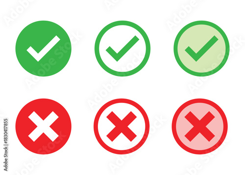 Some check buttons contain a check mark and some contain a cross. Suitable for web and apps